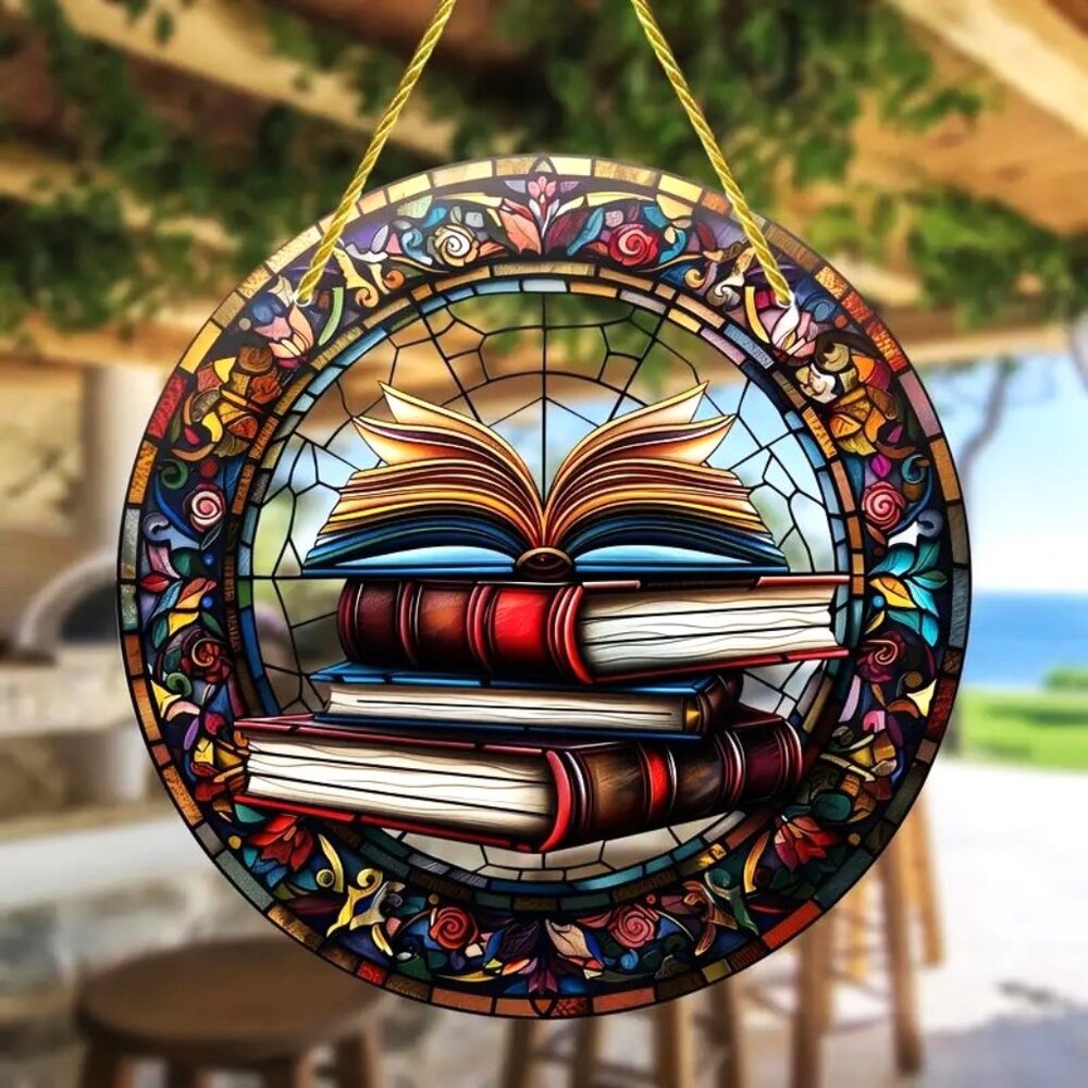 Books Suncatcher Reading Library Office School Hanging Colorful In/Outdoor NEW